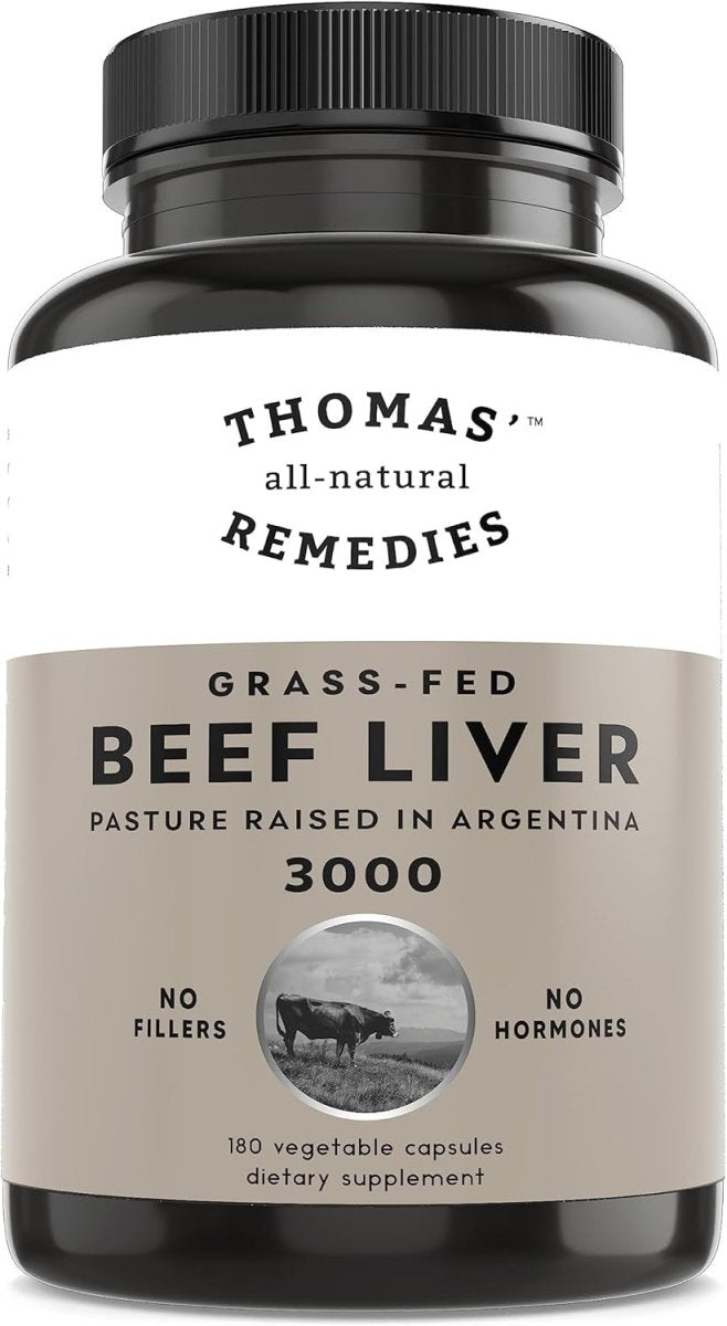 Thomas' All - Natural Remedies Grass - Fed Desiccated Beef Liver Capsules, 3000Mg 180 CT - Suppviv