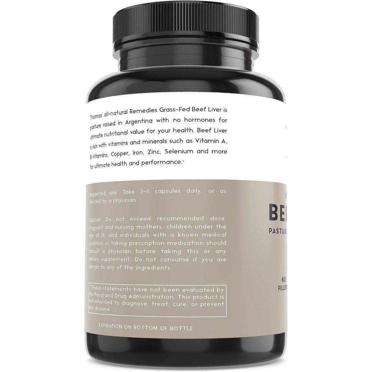 Thomas' All - Natural Remedies Grass - Fed Desiccated Beef Liver Capsules, 3000Mg 180 CT - Suppviv