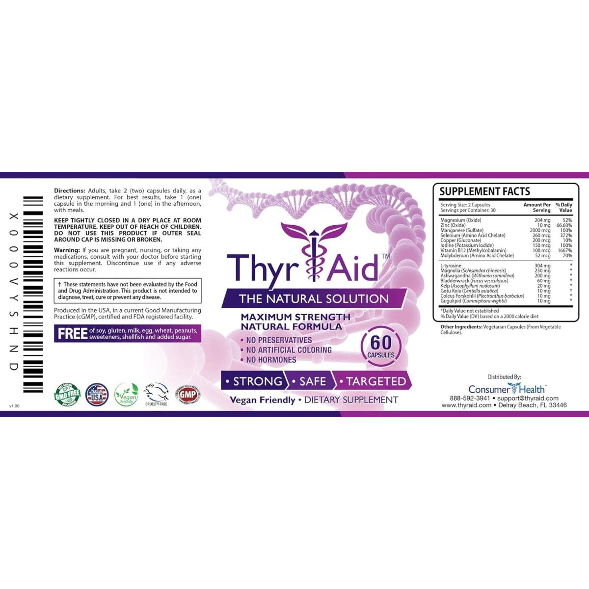 Thyraid - Thyroid Supplement - Iodine, Kelp, Ashwagandha - Vegan - 60 Capsules (1 Month Supply) - Suppviv