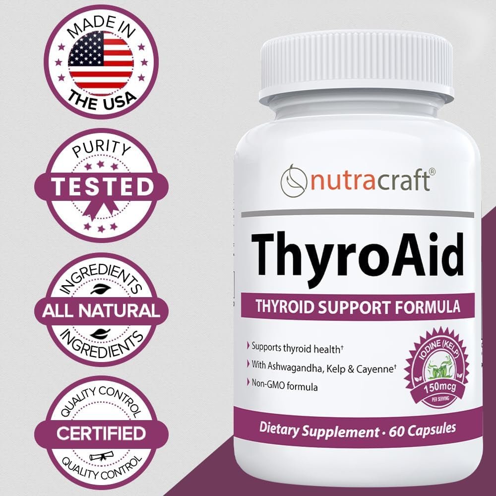 Thyroaid #1 Thyroid Support Supplement with Iodine , Ashwagandha, L - Tyrosine & More 60 Capsules - Suppviv