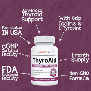 Thyroaid #1 Thyroid Support Supplement with Iodine , Ashwagandha, L - Tyrosine & More 60 Capsules - Suppviv