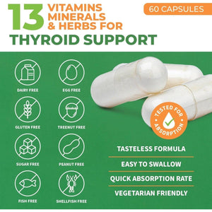 Thyroid Support for Women & Men with Iodine - Energy, Focus & 60 Capsules - Suppviv