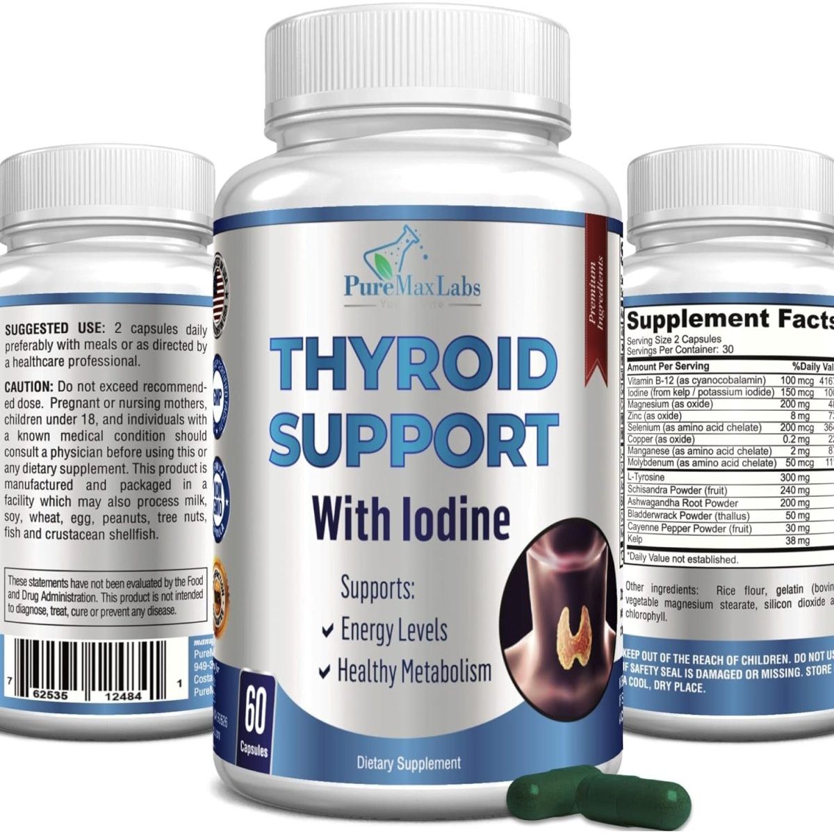 Thyroid Support with Iodine - Metabolism & Energy Booster 60 Capsules - Suppviv