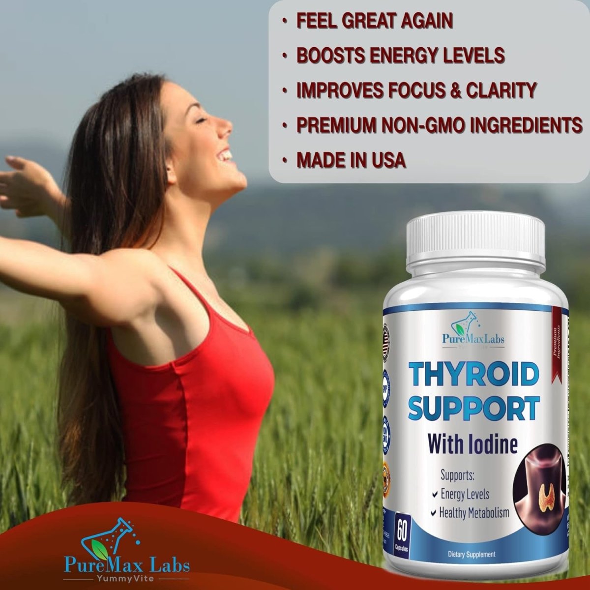 Thyroid Support with Iodine - Metabolism & Energy Booster 60 Capsules - Suppviv