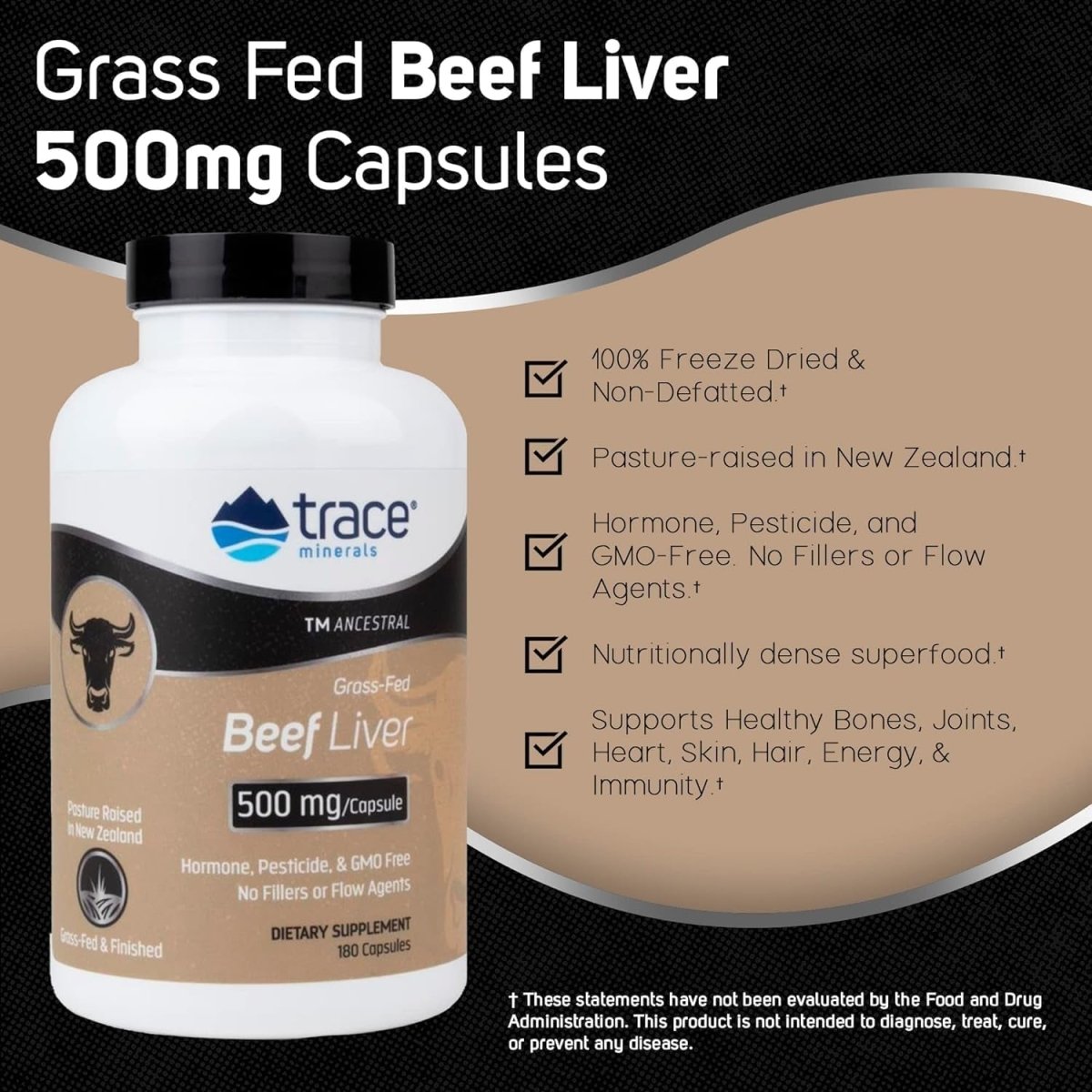 Trace Minerals | Ancestral Beef Liver Capsules (3000Mg Bovine Liver) 30 Servings - Suppviv