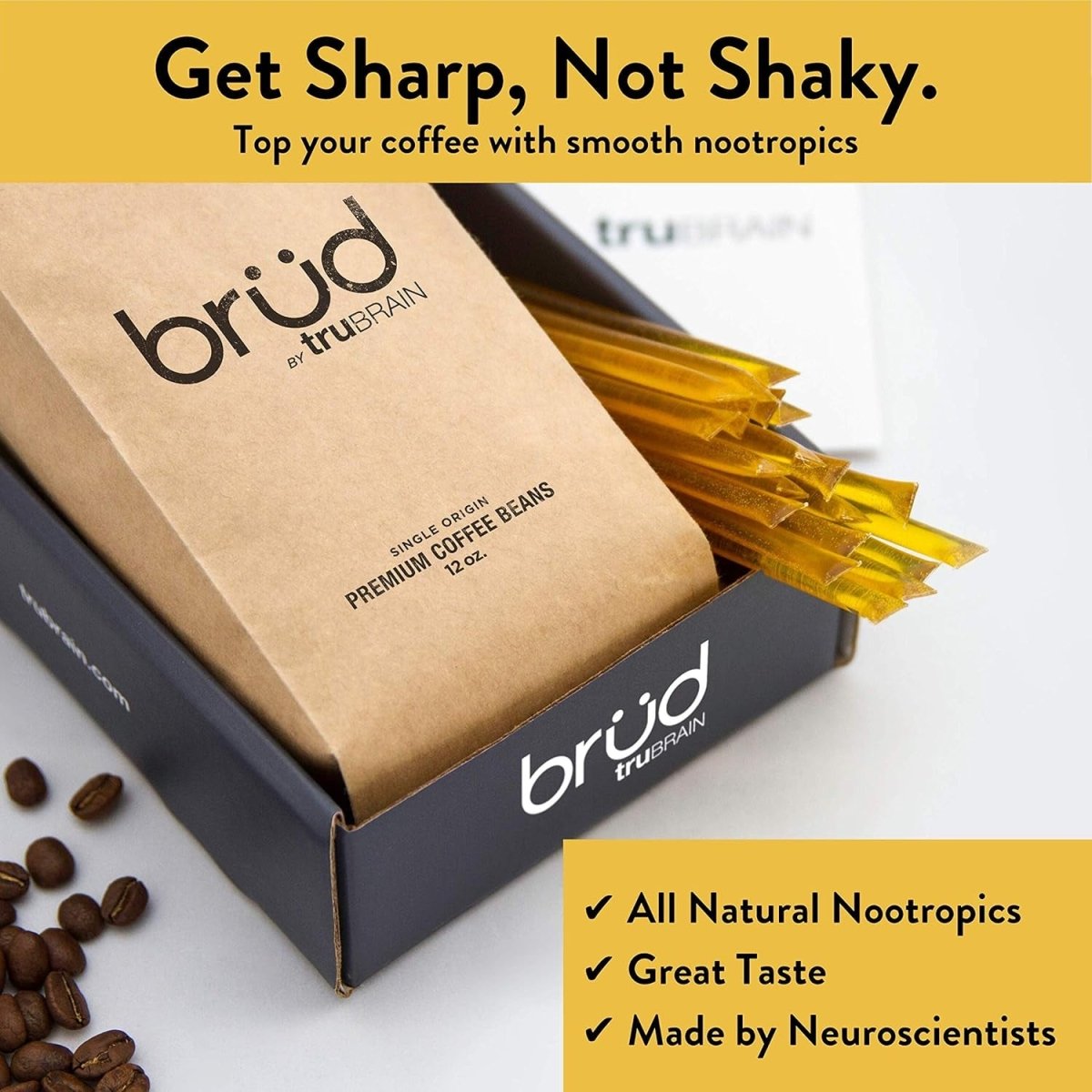 Trubrain Nootropic Coffee Enhancer - Focus, Energy, Clarity. Fast Absorbing Nootropics - Suppviv