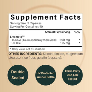 TUDCA 500Mg with OX Bile 125Mg per Serving, 120 Capsules – Third Party Tested - Suppviv