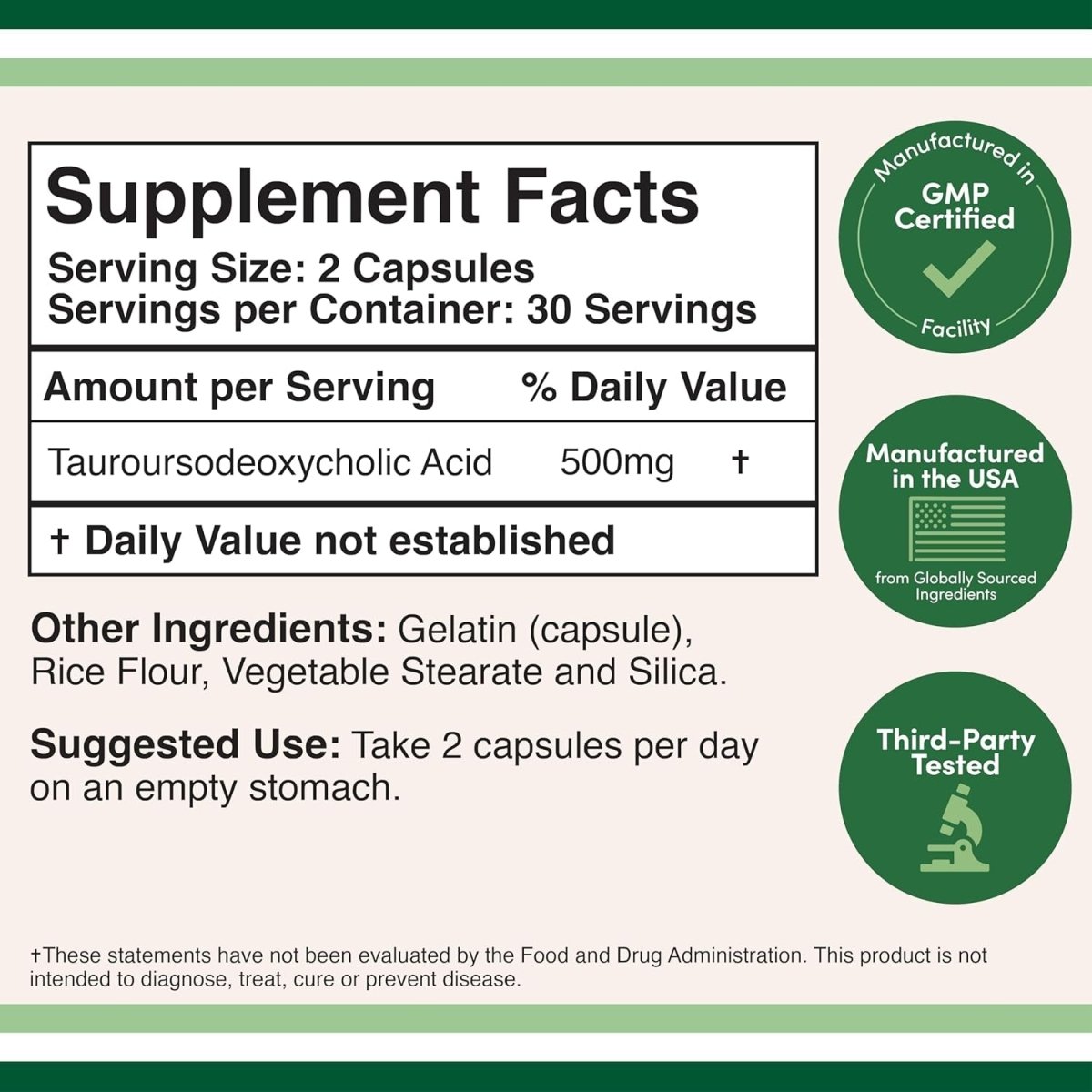 TUDCA Bile Salts Liver Support 500Mg Servings 60 Capsules - Suppviv