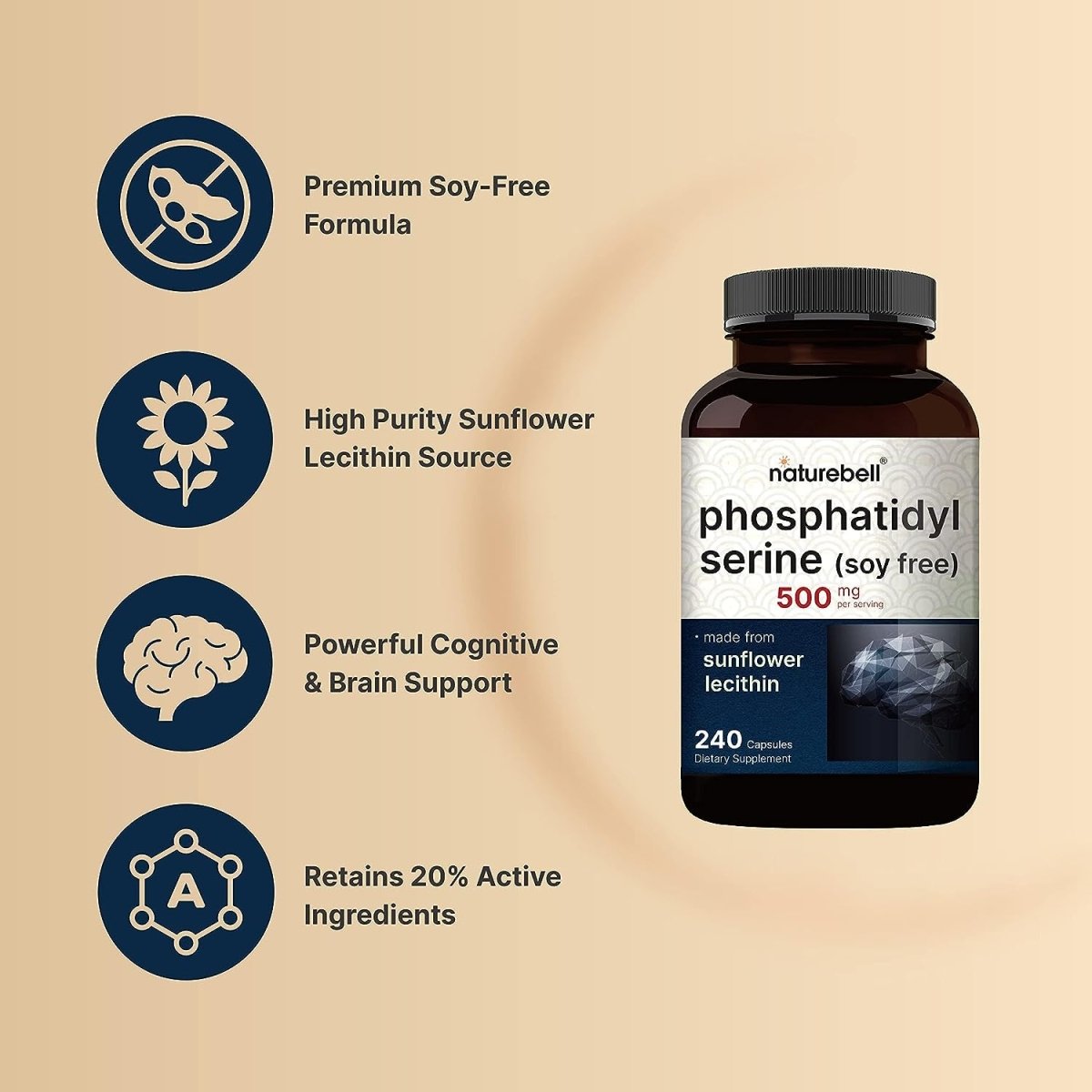 Ultra Strength Phosphatidylserine Supplement 500Mg per Serving, 240 Capsules | Supports Cognitive Health and Brain Function - Suppviv