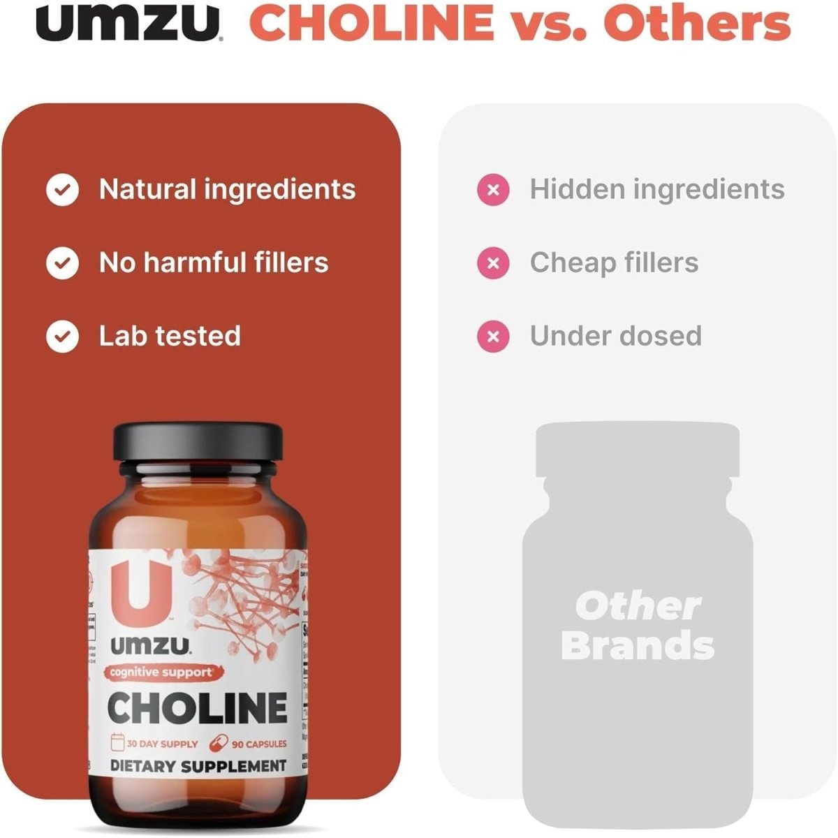 UMZU Choline Supplement for Cognitive and Hormonal Support | Promotes Liver Health & Estrogen Balance (30 Day Supply | 90 Capsules) - Suppviv