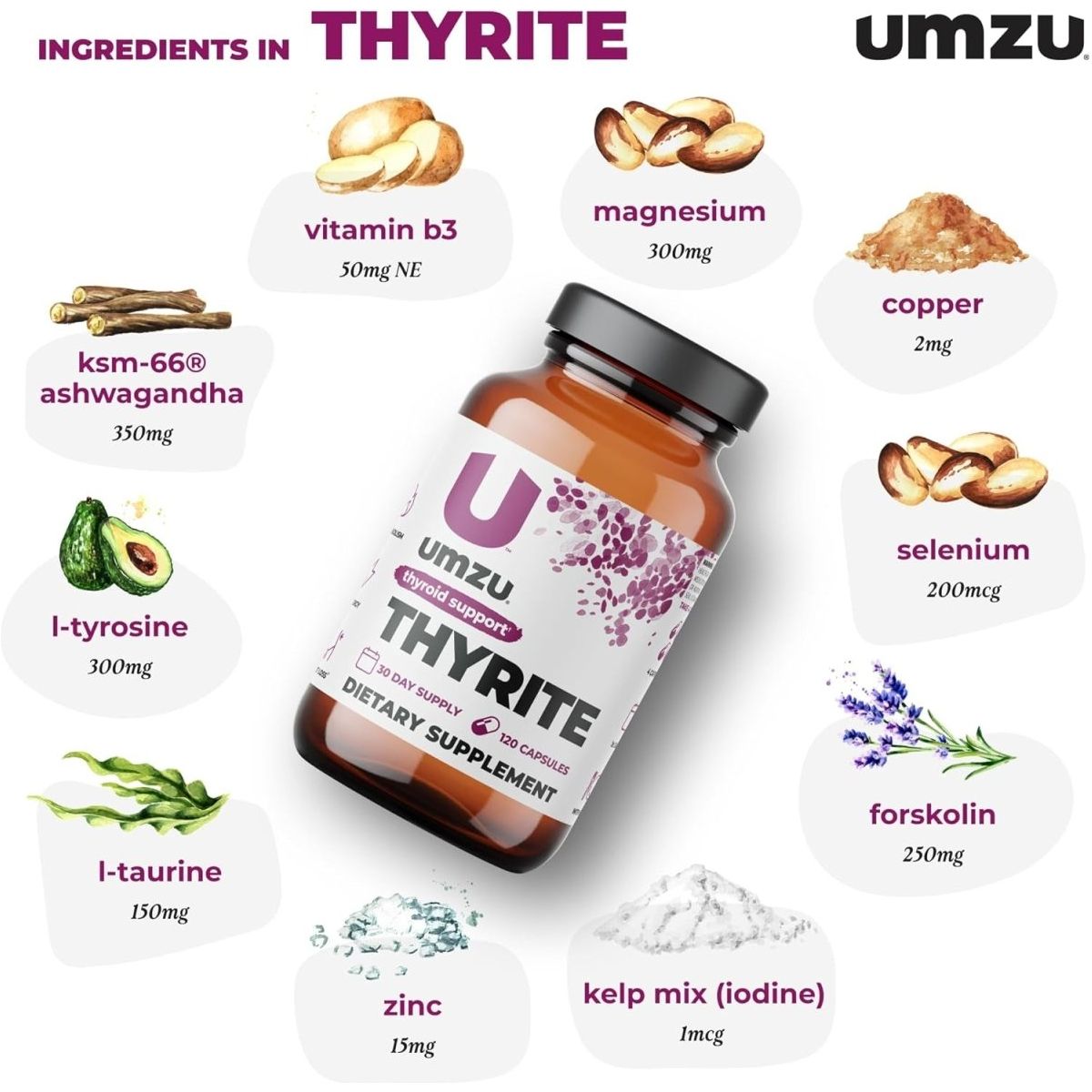 UMZU Thyrite Thyroid Support Supplement & Healthy Metabolism,Weight Management (120 Capsules) - Suppviv