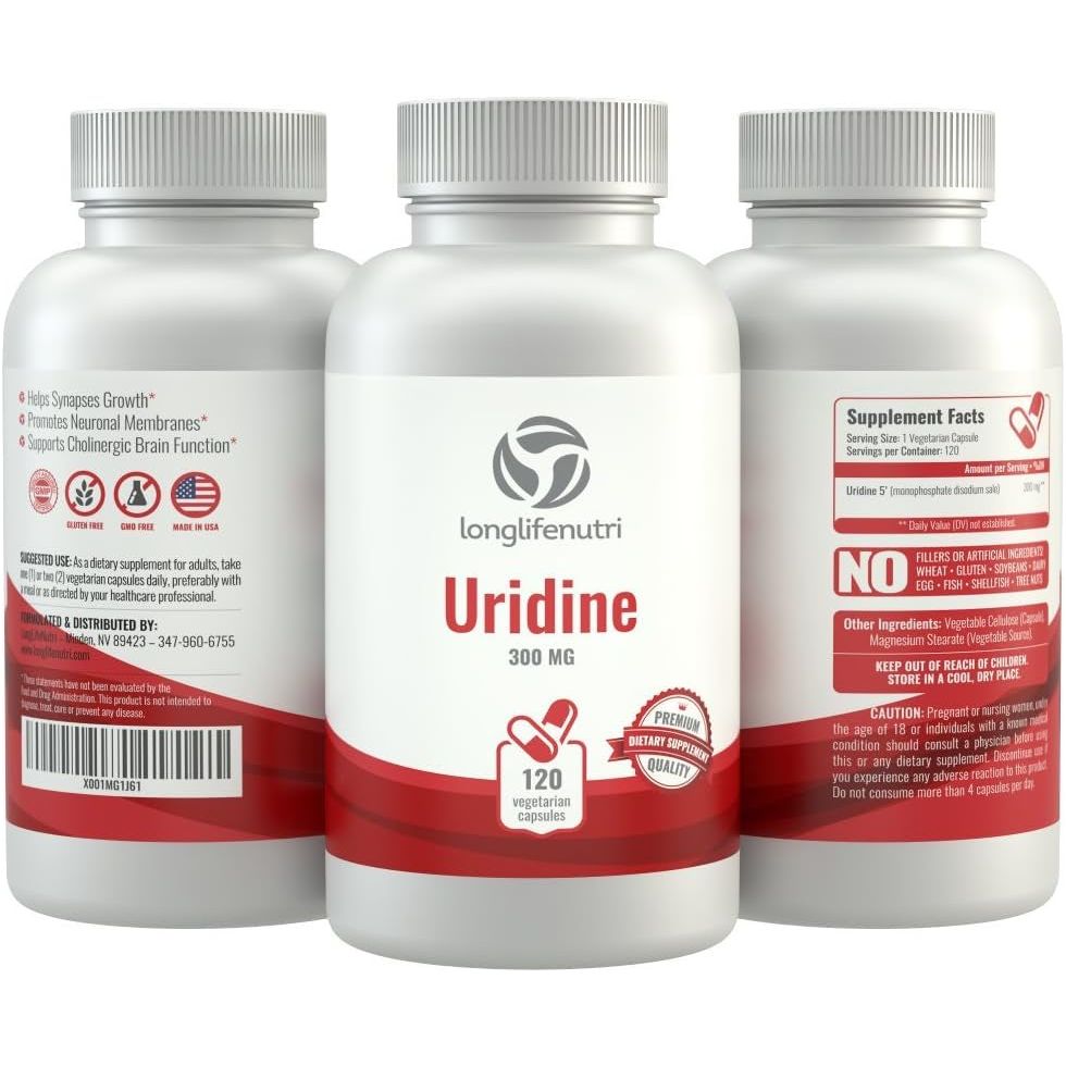 Uridine Monophosphate 300Mg - 120 Veg Caps | Choline Enhancer for Brain & Memory | Supports Synapses Growth - Suppviv