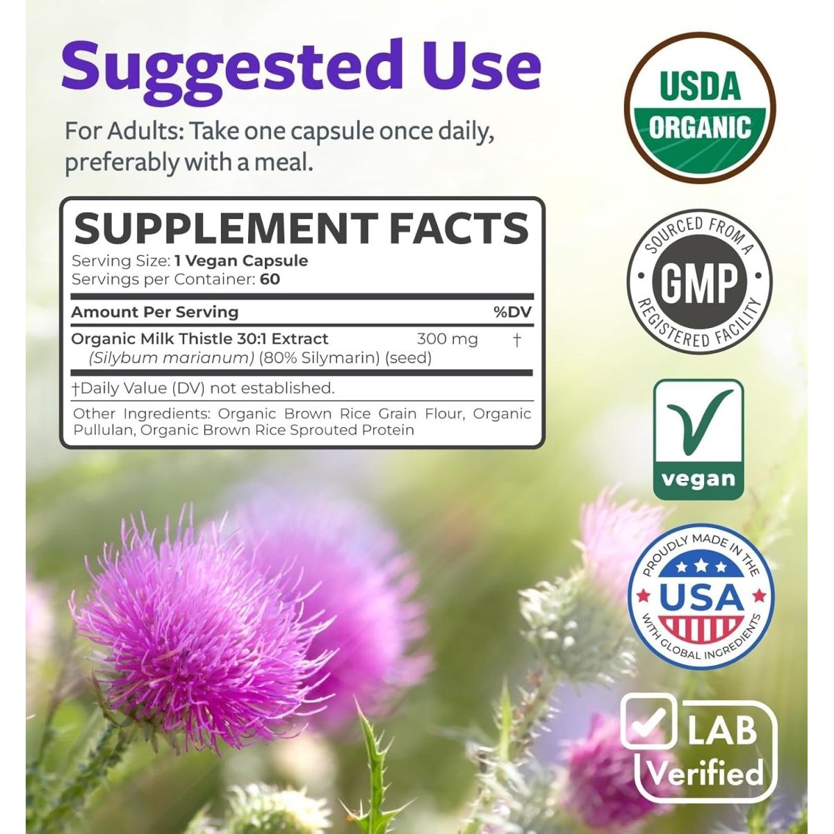 USDA Organic Milk Thistle Capsules - Liver Detox 60 Day Supply - Suppviv