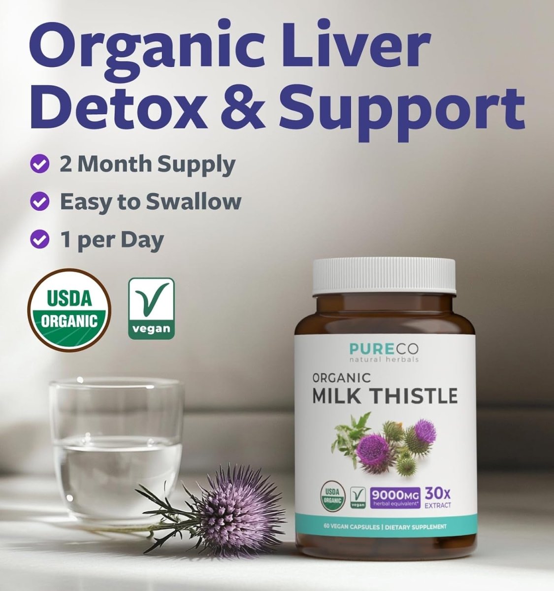 USDA Organic Milk Thistle Capsules - Liver Detox 60 Day Supply - Suppviv