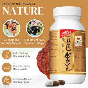 Vita Green Reishi Mushroom Lingzhi for Energy, Immune Support and Wellness for Adults - 72 Capsules - Suppviv