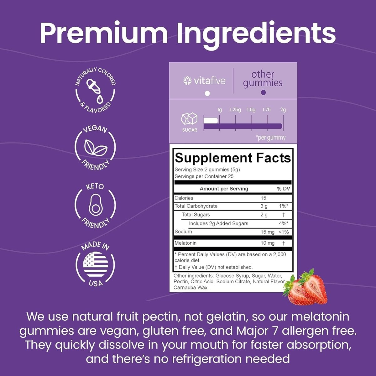 Vitafive Extra Strength Melatonin Gummies (50 Ct) - Suppviv