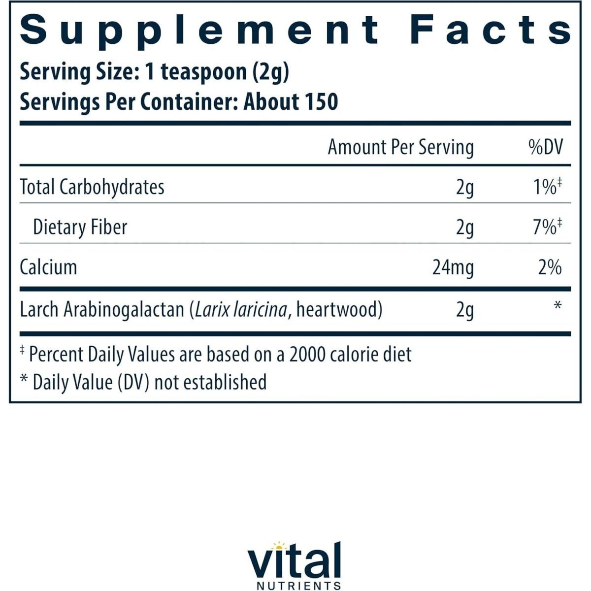 Vital Nutrients Arabinogalactan Powder | Vegan Prebiotic Fiber Supplement | 300G - Suppviv