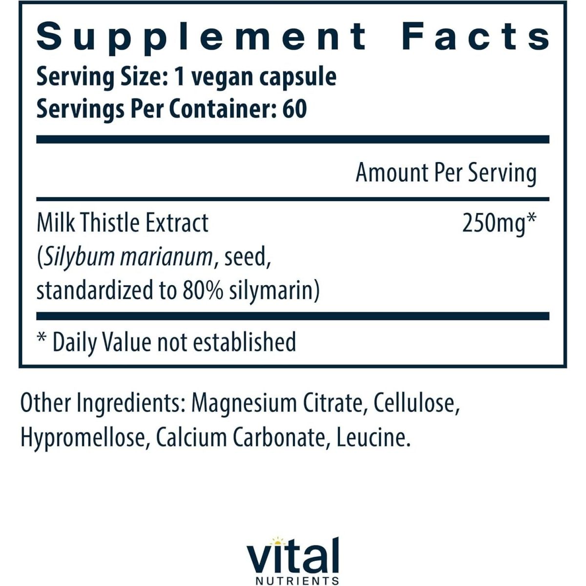 Vital Nutrients Milk Thistle Extract 250Mg 60 Capsules 1 PACK - Suppviv