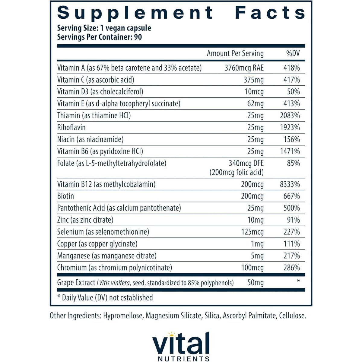 Vital Nutrients Minimal and Essential Multivitamin 90 Ct 1 PACK - Suppviv