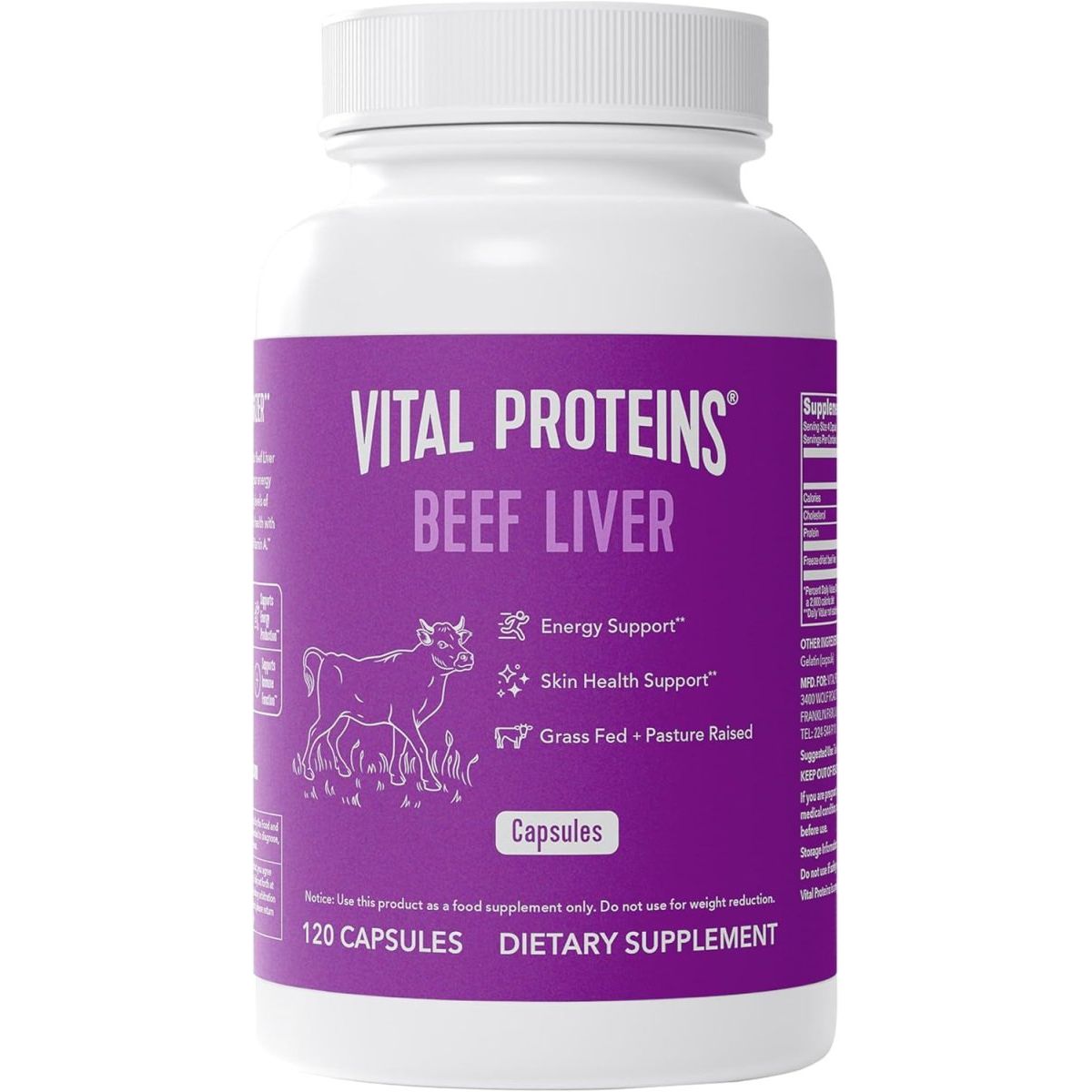 Vital Proteins Grass - Fed Desiccated Beef Liver Pills - (120 Capsules, 750Mg Each) - Suppviv