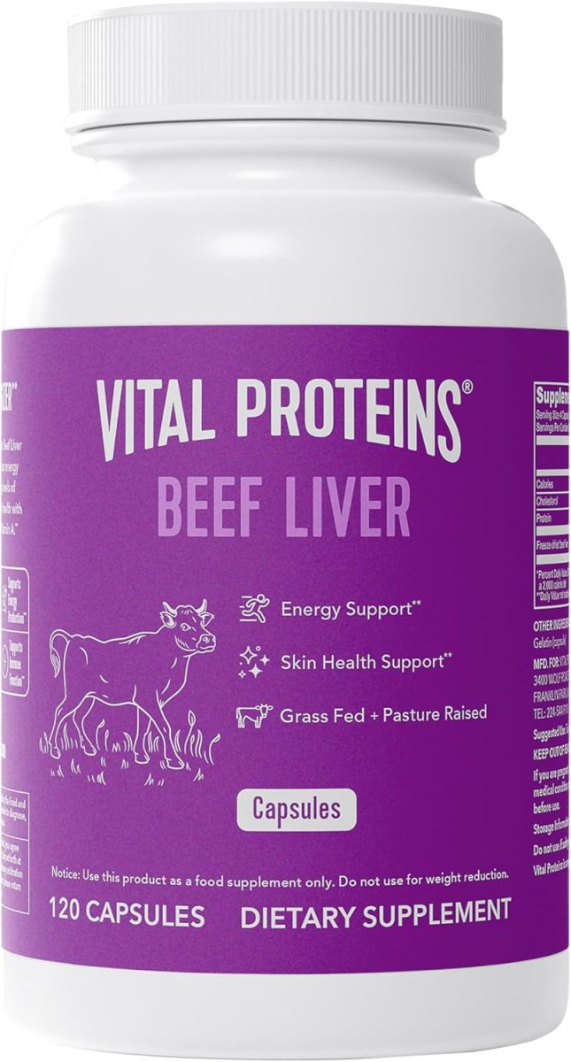 Vital Proteins Grass - Fed Desiccated Beef Liver Pills - (120 Capsules, 750Mg Each) - Suppviv