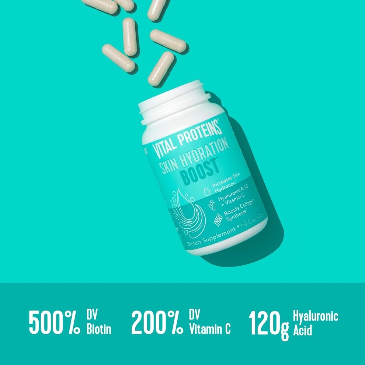 Vital Proteins Hyaluronic Acid Supplement with 120Mg of Hyaluronic Acid 150 Mcg of Biotin and 180Mg of Vitamin C - 60 Capsules - Suppviv