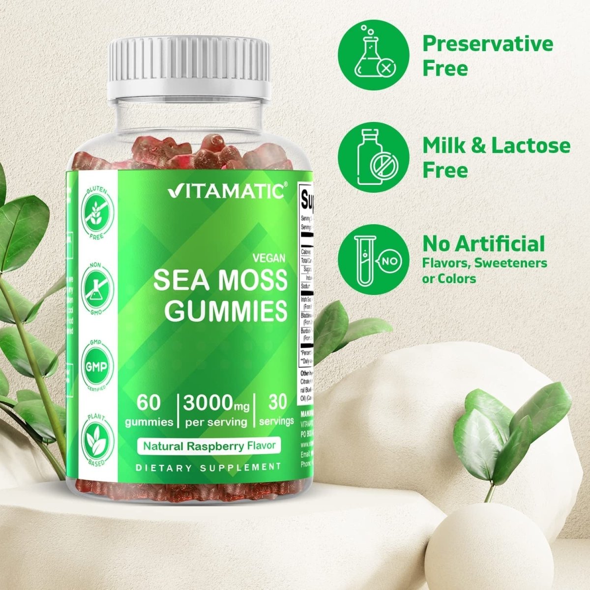 Vitamatic Irish Sea Moss Gummies - 3000 Mg - 60 Gummies - Suppviv