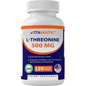 Vitamatic L - Threonine 500 Mg for Healthy Liver, Cardiovascular & Structural Function 120 Capsules - Suppviv