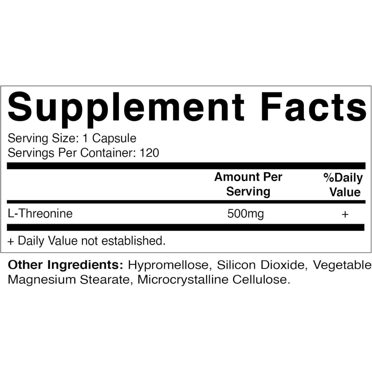 Vitamatic L - Threonine 500 Mg for Healthy Liver, Cardiovascular & Structural Function 120 Capsules - Suppviv