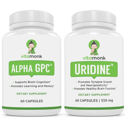 Vitamonk Alpha GPC and Uridine Stack - Mr Happy Stack - Bioavailable Choline Supplements Promote Cognition, Focus, Mental Clarity - Suppviv