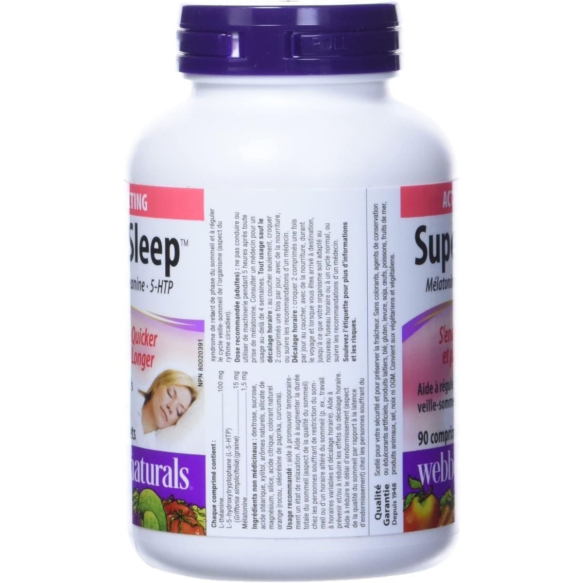 Webber Naturals Super Sleep Melatonin plus L - Theanine & 5 - HTP, 90 Soft - Melt Tablets - Suppviv