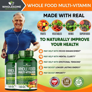 Whole Food Multivitamin for Men - Natural Multi Vitamins, Minerals, Organic Extracts (120 Tablets) - Suppviv