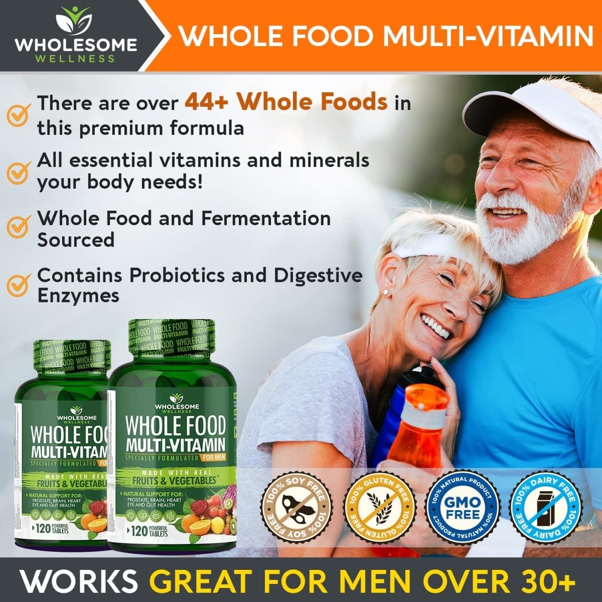 Whole Food Multivitamin for Men - Natural Multi Vitamins, Minerals, Organic Extracts (120 Tablets) - Suppviv