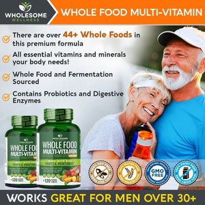 Whole Food Multivitamin for Men - Natural Multi Vitamins, Minerals, Organic Extracts (120 Tablets) - Suppviv