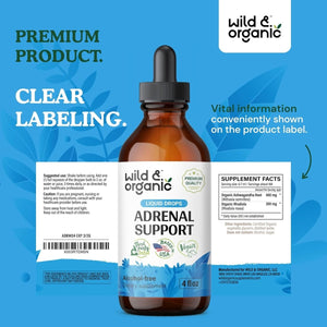 Wild & Organic Adrenal Support Drops - Natural Adrenal Support Supplement 4 Fl Oz - Suppviv