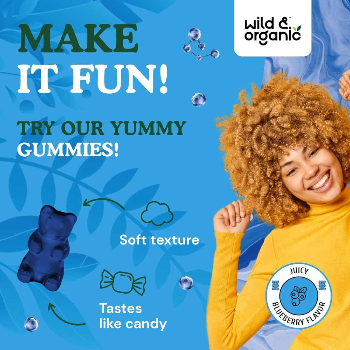 Wild & Organic Hyaluronic Acid Gummies 250Mg - Hair & Skin & Nails Supplement - 60 Vegan Chewables - Suppviv