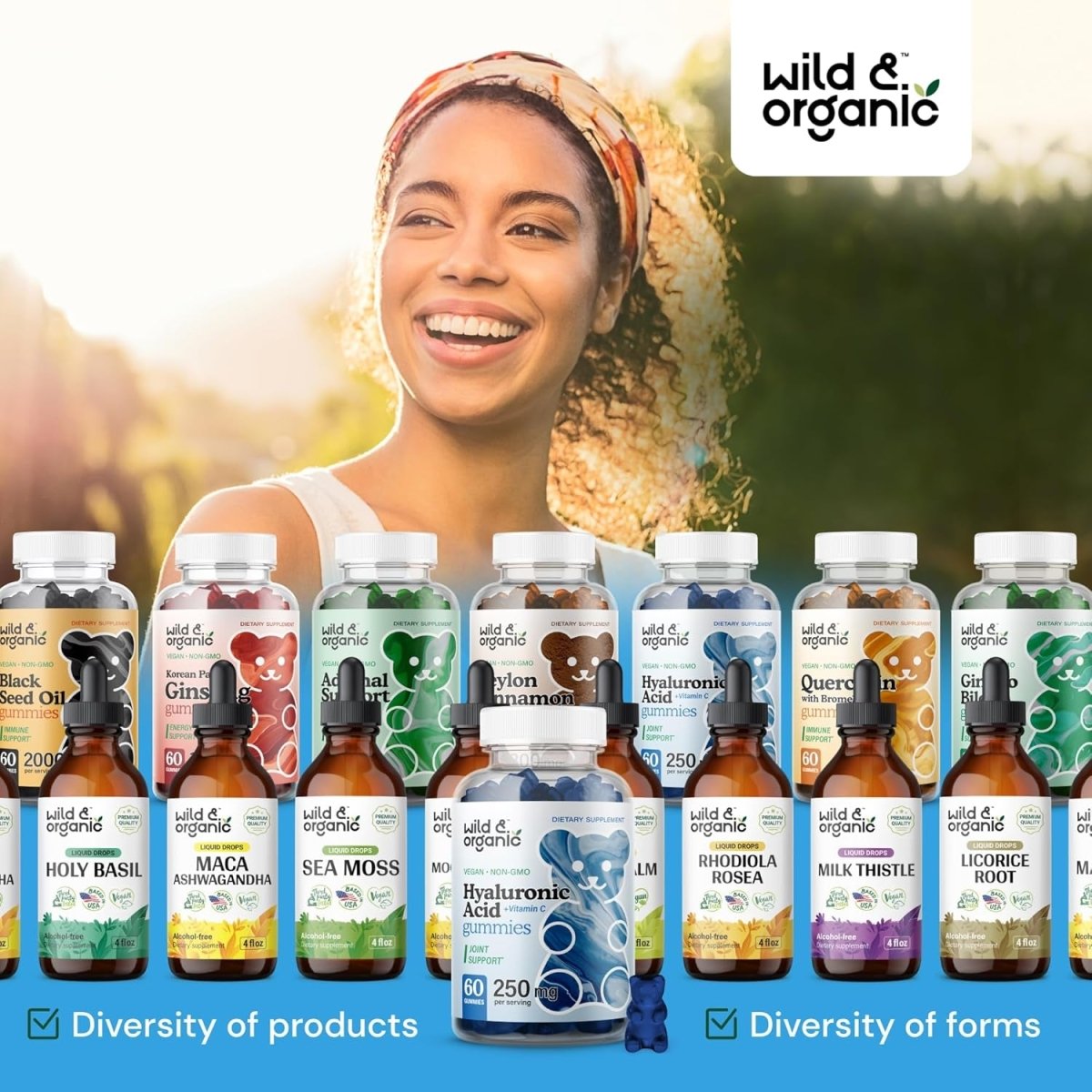 Wild & Organic Hyaluronic Acid Gummies 250Mg - Hair & Skin & Nails Supplement - 60 Vegan Chewables - Suppviv