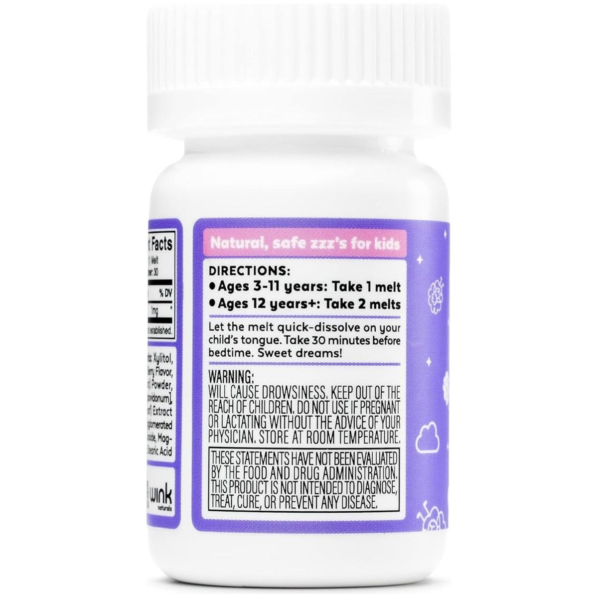 Wink Well Kids Melatonin Chewable Melts - Baby Sleep Aid Chews with Melatonin 1Mg 30 Melts - Suppviv