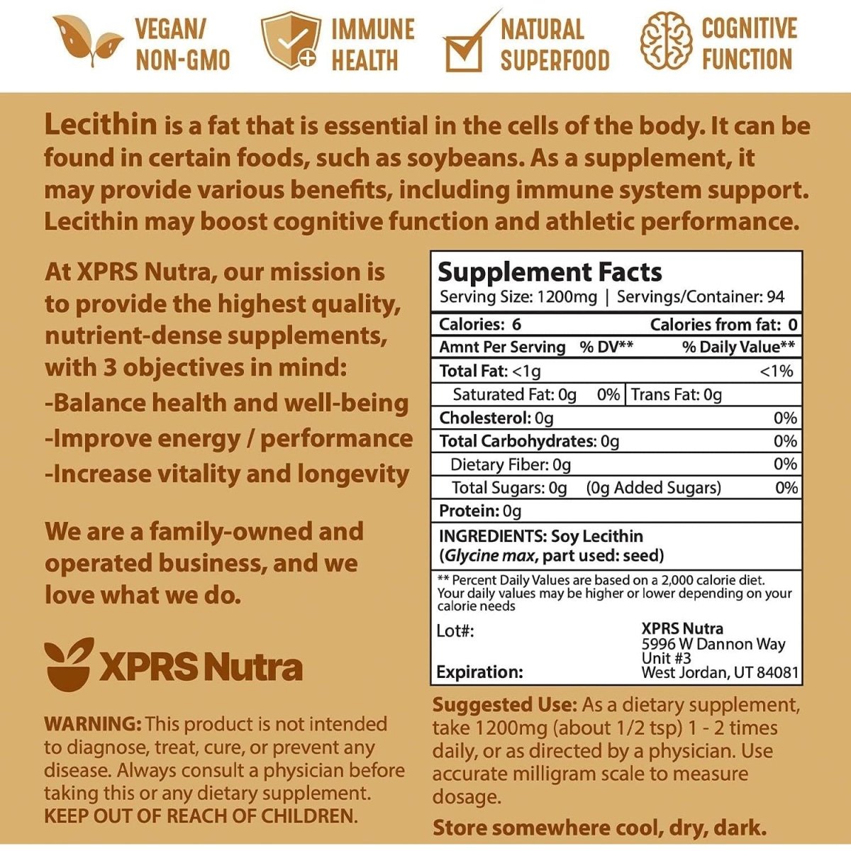 XPRS Nutra Soy Lecithin Powder - Lecithin Powder Food Grade Fat Emulsifier - (4 Oz) - Suppviv