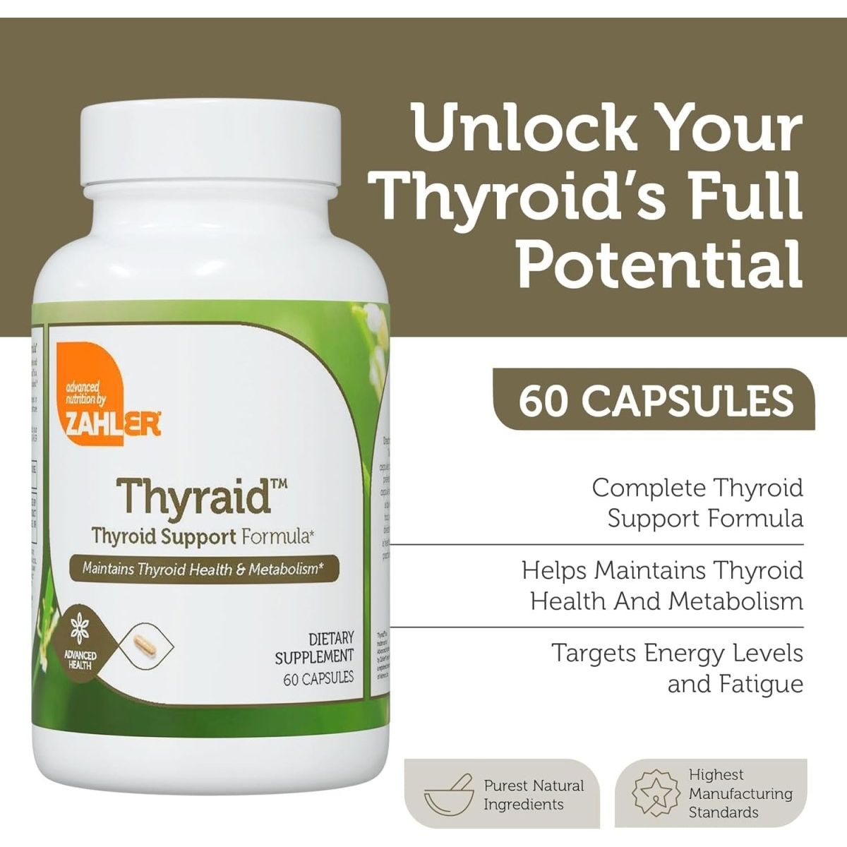 Zahler Thyraid - Thyroid Support Complex with Iodine, Zinc, Ashwagandha (60 Capsules) - Suppviv