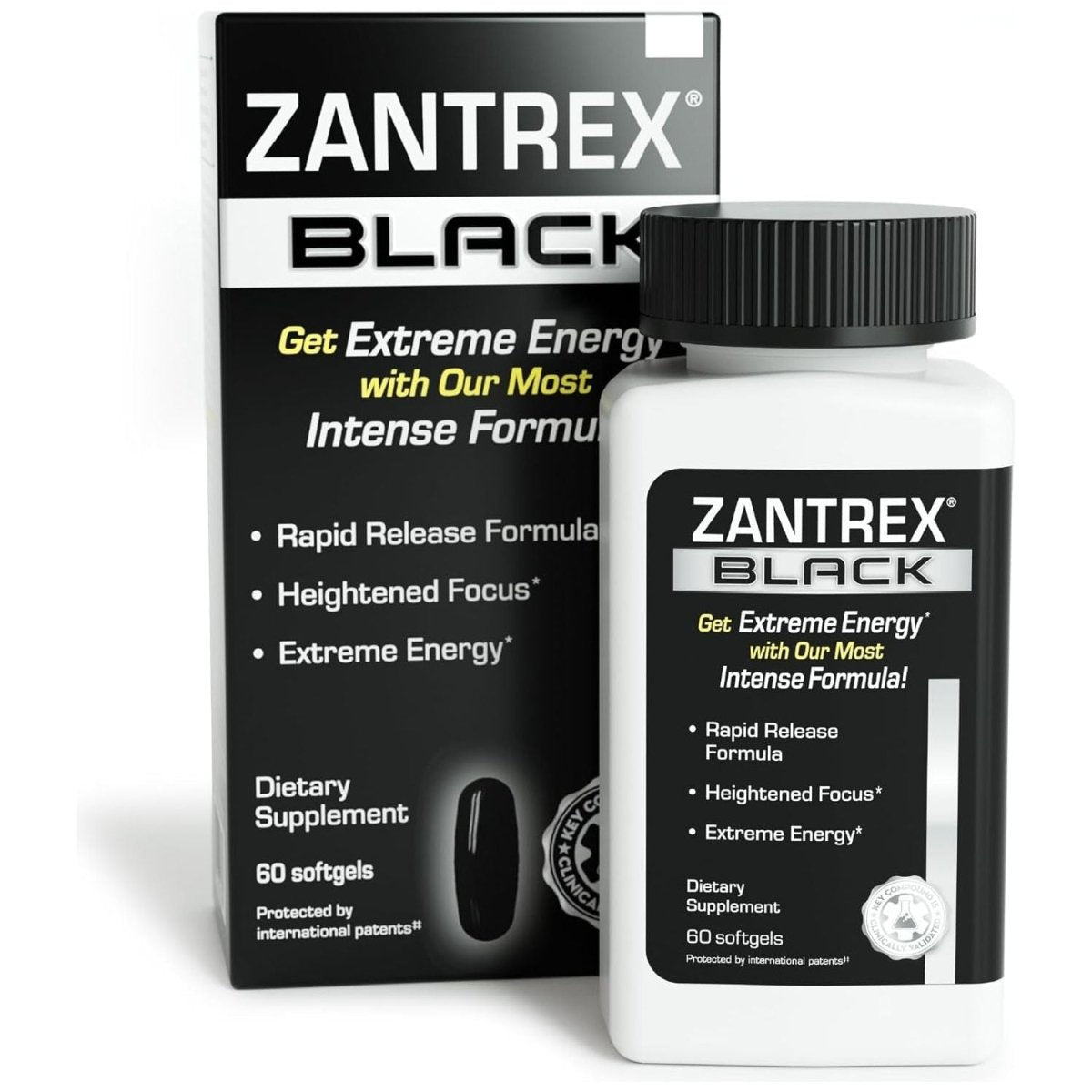 Zantrex Black - High Energy Supplement - 300MG Natural Caffeine - Yerba Mate, Damiana, and Guarana, 60 Softgels - Suppviv