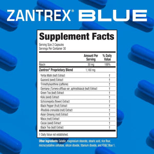 Zantrex Blue - High Energy Supplement - 300MG Natural Caffeine - Yerba Mate, Damiana, and Guarana, 60 Count - Suppviv