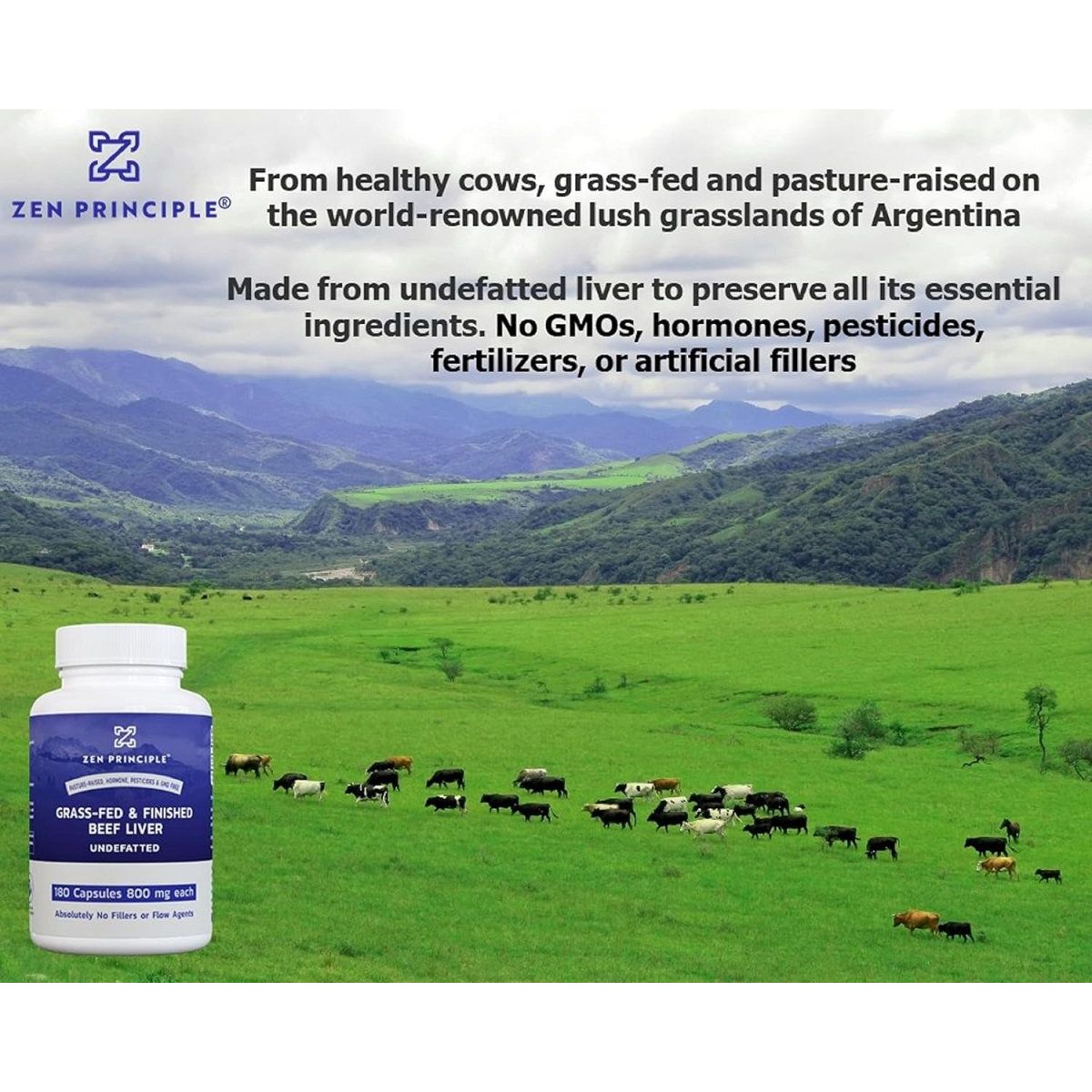 Zen Principle Ultra - Pure Desiccated Beef Liver, Grass - Fed [180 Capsules / 800 Mg] - Suppviv