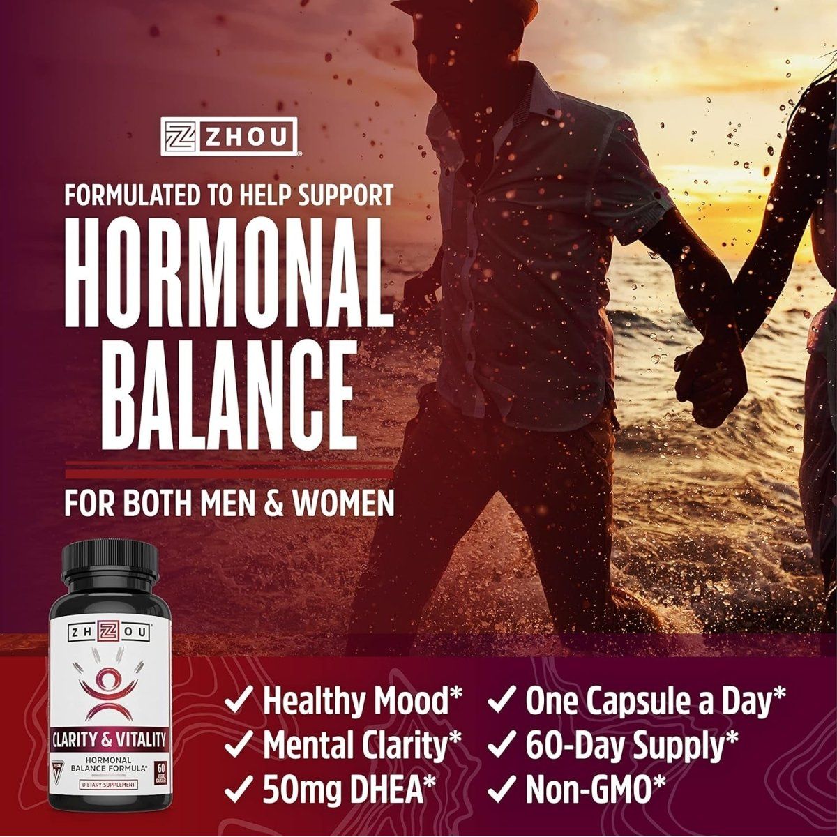 Zhou Clarity and Vitality (Formerly DHEA) 50 Mg, Hormonal Balance Formula 60 Capsules - Suppviv