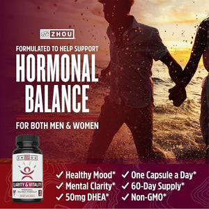 Zhou Clarity and Vitality (Formerly DHEA) 50 Mg, Hormonal Balance Formula 60 Capsules - Suppviv