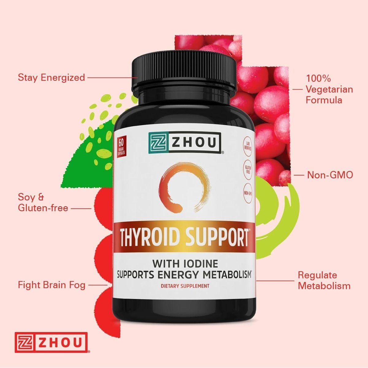 Zhou Thyroid Support Complex with Iodine Supplement 60 Caps - Suppviv