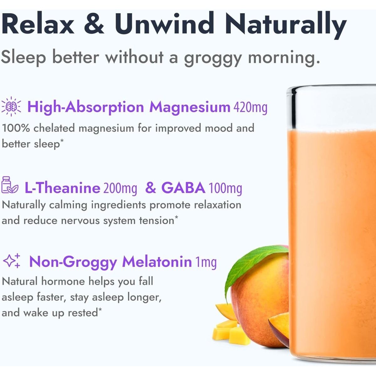Zipfizz Nightly Calm & Sleep Supplement Powder - Peach Mango 12.3 Oz - Suppviv